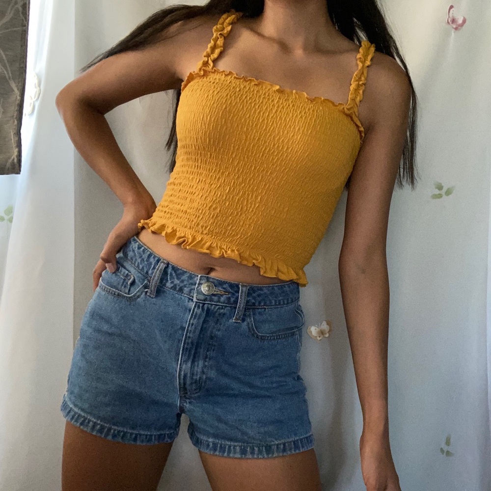 Mustard Yellow Shirred Tube Top.